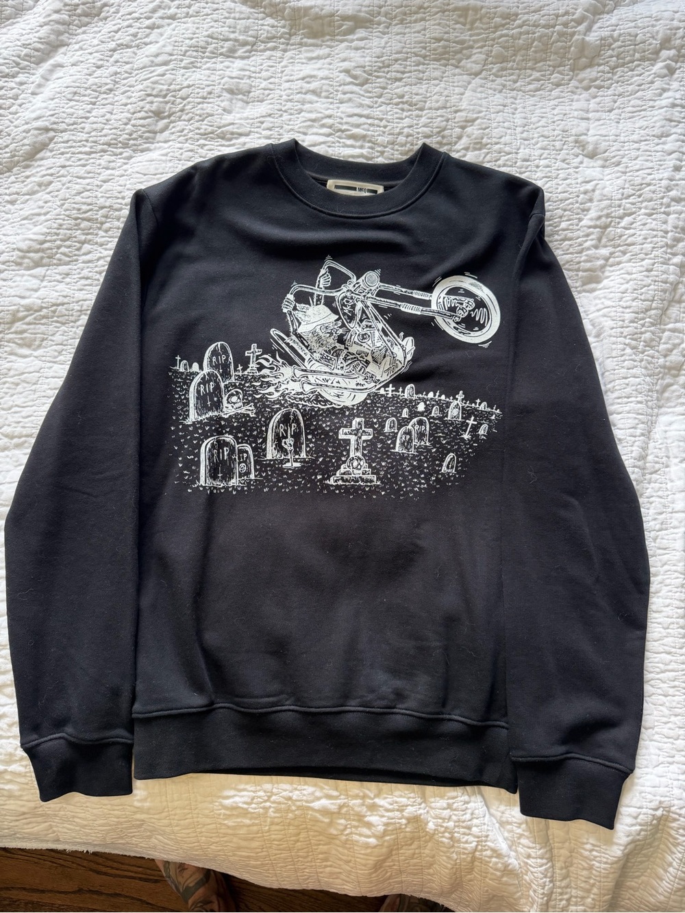 Alexander Mc Queen Black Graphic Motorcycle Graveyard Crewneck Sweater